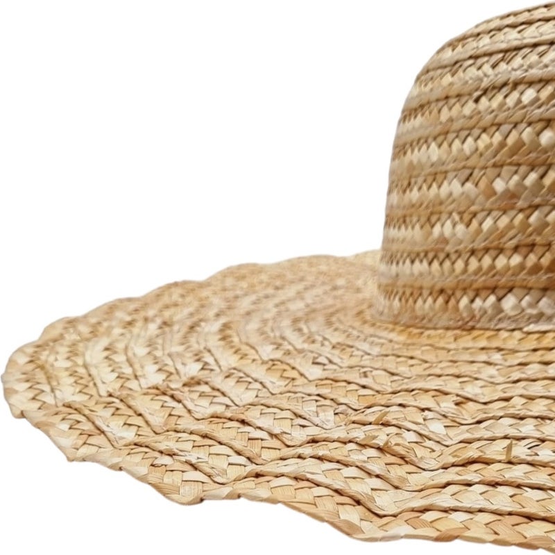 Tezzgelsin Women's Vintage Wavy Ruffles Model Handmade Organic Straw Hat  - Image 3