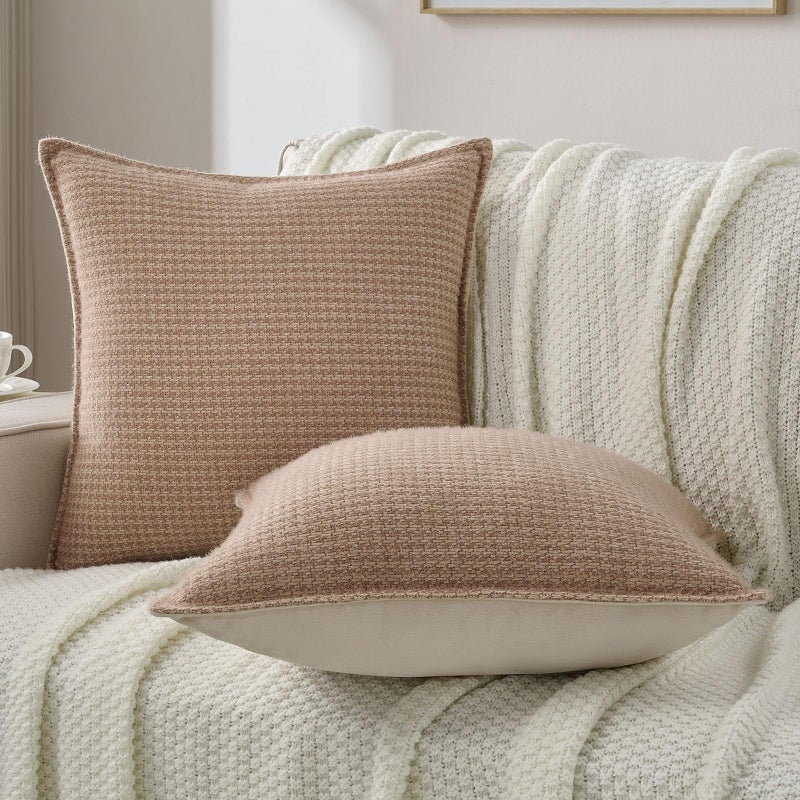 FUTEI Camel Decorative Throw Pillow Covers 18x18 Inch Set of 2,Soft Houndstooth Gingham Textured Cushion Case,Modern Home Decor for Couch Bed Living Room - Image 5