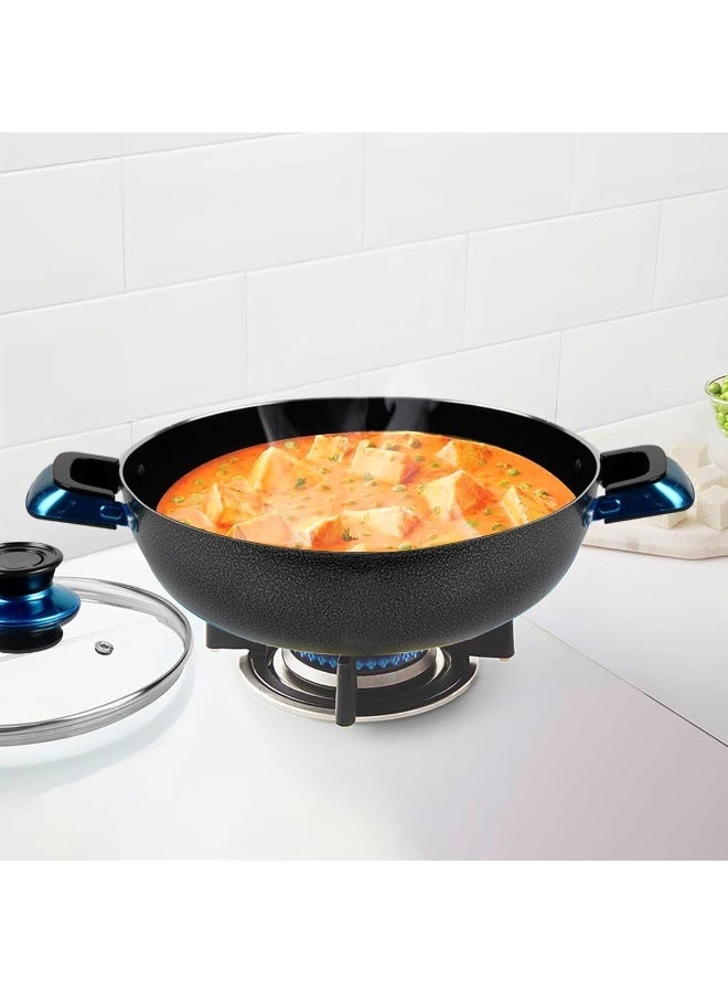 كاواشي مقلاة ووك كاواشي 20 سم من الألومنيوم الفاخر غير اللاصق مع غطاء زجاجي - Image 5