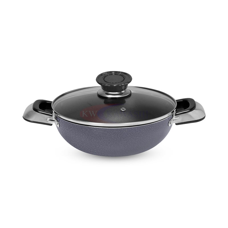 كاواشي مقلاة ووك كاواشي 20 سم من الألومنيوم الفاخر غير اللاصق مع غطاء زجاجي - Image 1