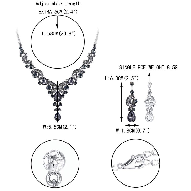 EVER FAITH Rhinestone Crystal Bridal Floral Wave Teardrop Necklace Earrings Set Grey - Image 5