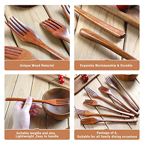 AOOSY Forks,Wooden Forks, AOOSY 6 Pieces Eco-friendly Japanese Wood Salad Dinner Forks Wooden Forks Set Reusable Handmade Natural Wood Flatware Set for Cooking Stirring Eating - Image 3