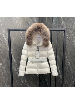 90% Goose Down Imported Fox Fur Waist-Fitted Womens Down Jacket Coat Long Sleeves Feather Down For Women Fashion Outwear White yellow collar