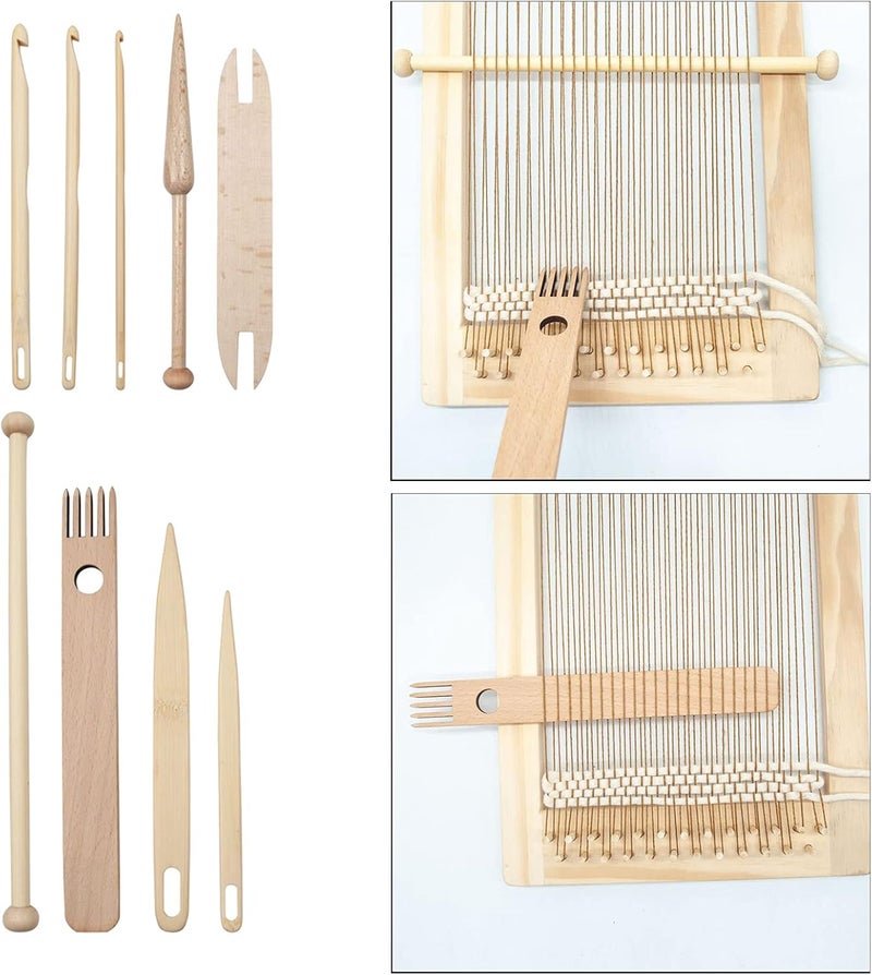 klarako 9pcs Wood Loom Stick Set, DIY Handcrafts Tool Kit Crochet Needle, Weaving Bobbins Sticks for knitting crafts DIY Sweater Scarf Tapestry Making - Image 4