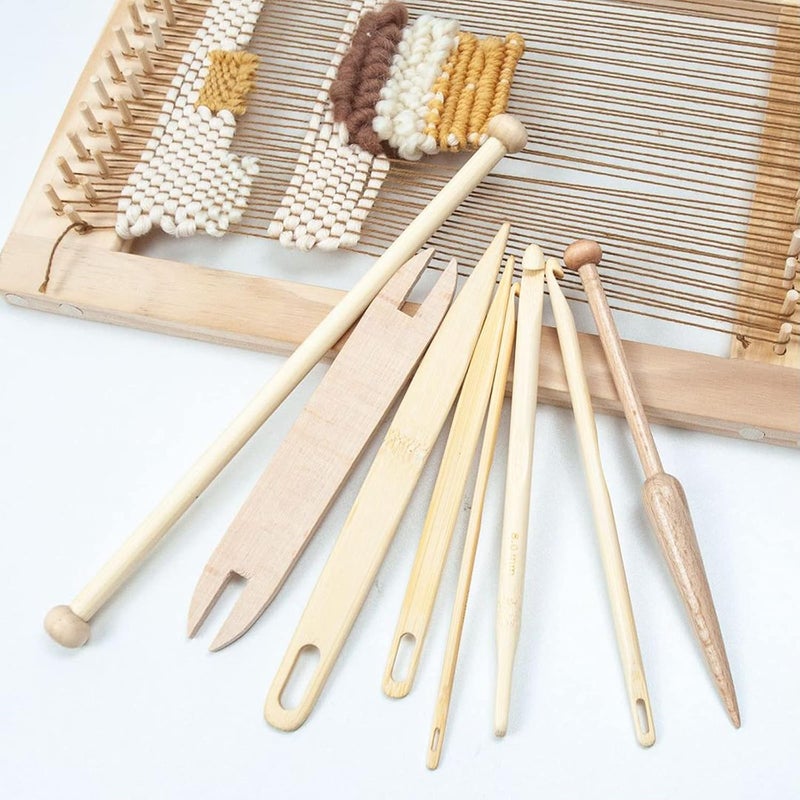 klarako 9pcs Wood Loom Stick Set, DIY Handcrafts Tool Kit Crochet Needle, Weaving Bobbins Sticks for knitting crafts DIY Sweater Scarf Tapestry Making - Image 3