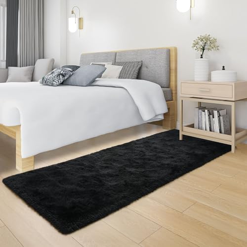 Tepook Soft Runner Rugs for Bedroom 2x6 ft with Rubber Backing, Black Fluffy Rugs for Living Room, Shag Bedside Rug Fuzzy Plush Carpet for Room, Area Rug for Dorm Nursery Hallway Indoor Home Decor - Image 4