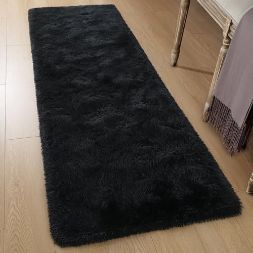 Tepook Soft Runner Rugs for Bedroom 2x6 ft with Rubber Backing, Black Fluffy Rugs for Living Room, Shag Bedside Rug Fuzzy Plush Carpet for Room, Area Rug for Dorm Nursery Hallway Indoor Home Decor - Image 3