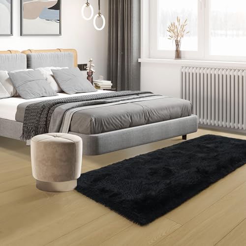 Tepook Soft Runner Rugs for Bedroom 2x6 ft with Rubber Backing, Black Fluffy Rugs for Living Room, Shag Bedside Rug Fuzzy Plush Carpet for Room, Area Rug for Dorm Nursery Hallway Indoor Home Decor - Image 5