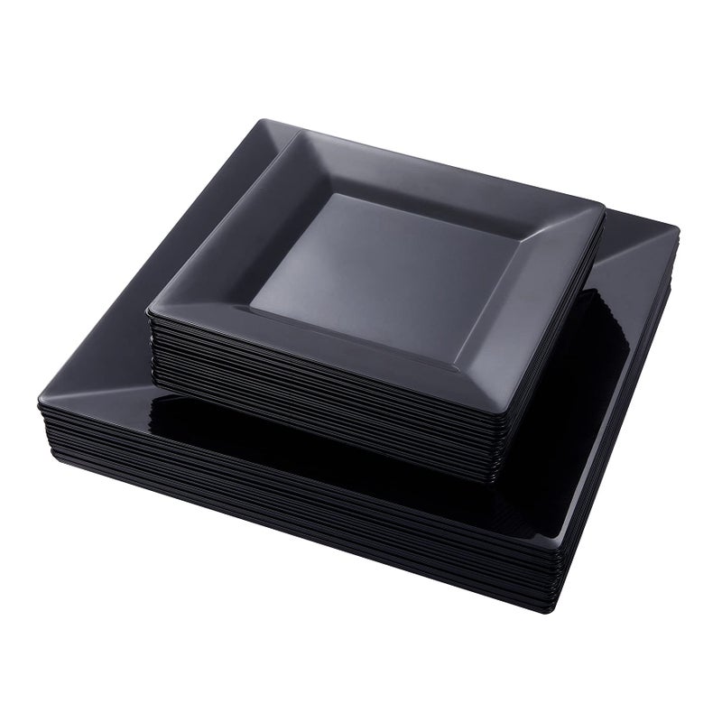 N9R 60 Pack Black Square Plastic Plates 95 Dinner 65 DessertSalad  Classic Disposable BPA Free Reusable  Recyclable  Great for Parties  Weddings