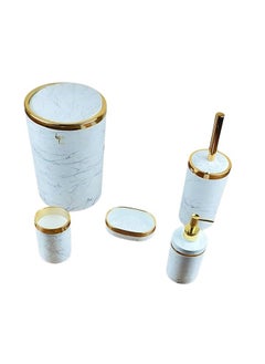 Generic Five-piece bathroom toiletries set (white marble with round golden frame)  - Image 1