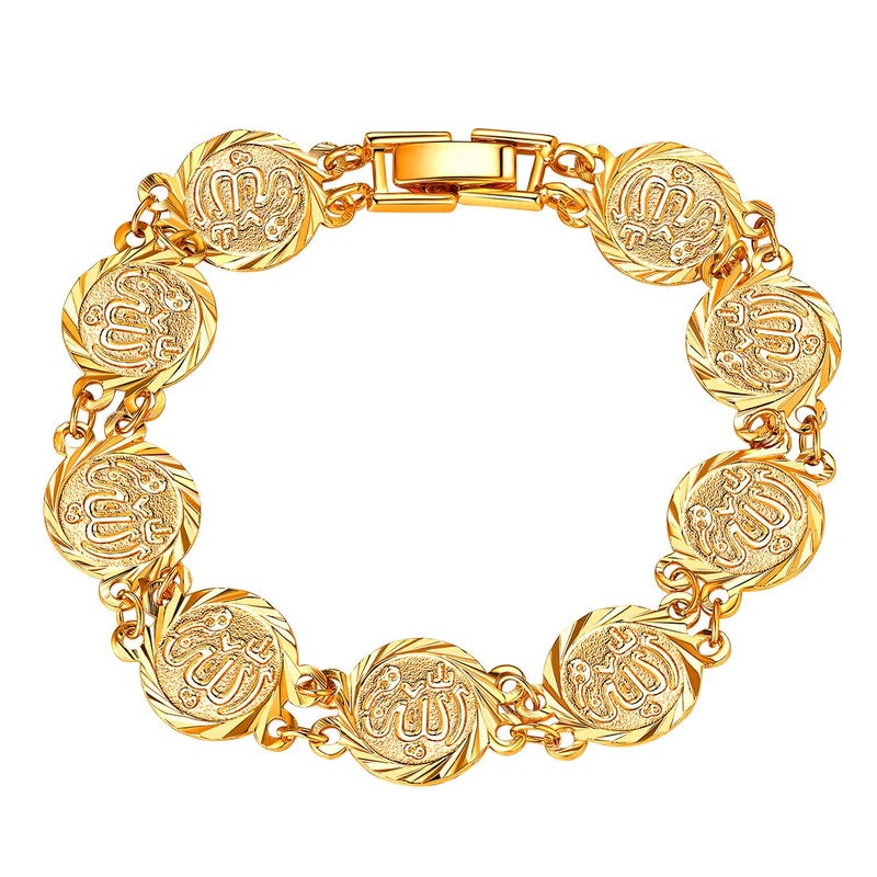 U7 Allah Bracelet for Women|Platinum Plated 13mm Link Coin Charm Bracelet Bangle 7.5 Inch, Gift for Mother Daugther - Image 1