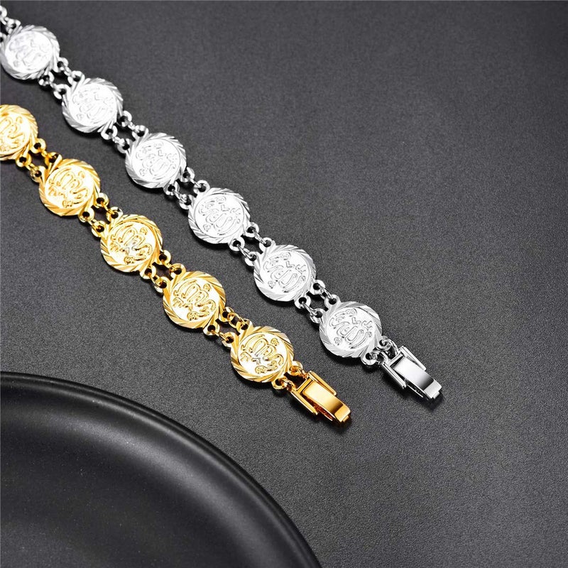 U7 Allah Bracelet for Women|Platinum Plated 13mm Link Coin Charm Bracelet Bangle 7.5 Inch, Gift for Mother Daugther - Image 2