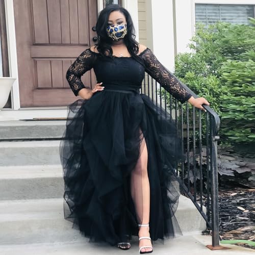 WDPL Women's Long Tulle Split Skirt Ruffles Prom Party Skirts Large Black - Image 5
