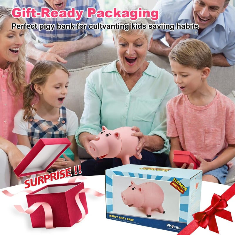PHOCAS Piggy Bank, Cute Pink Plastic Coin Bank for Girls and Boys, Unbreakable Pig Money Bank for Xmas Christmas Birthday Gift - Image 4