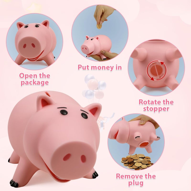 PHOCAS Piggy Bank, Cute Pink Plastic Coin Bank for Girls and Boys, Unbreakable Pig Money Bank for Xmas Christmas Birthday Gift - Image 2