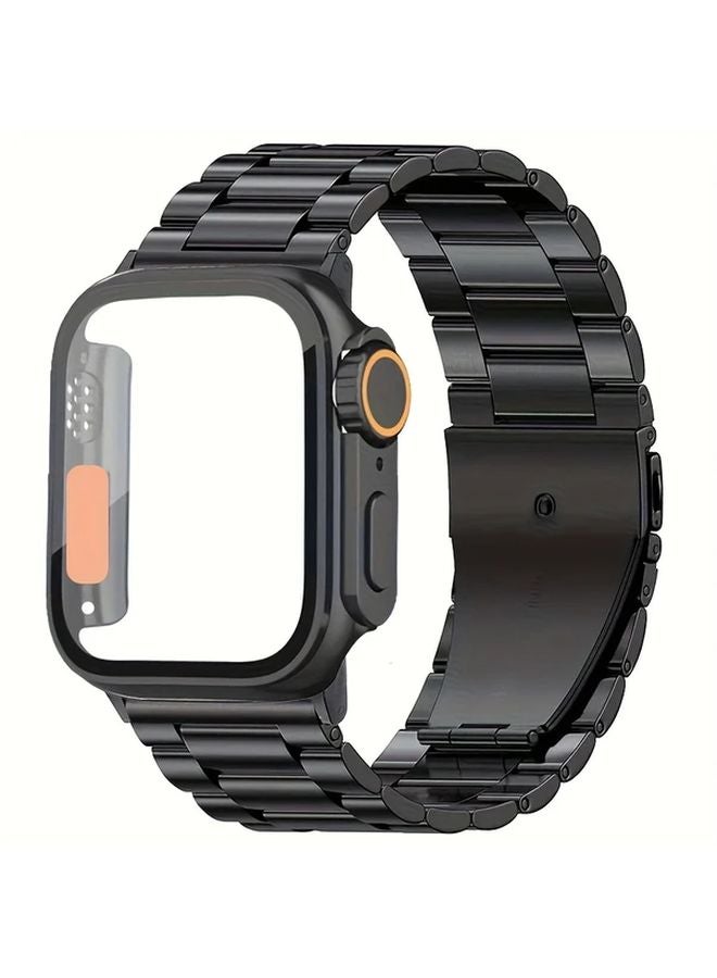 سوار من الفولاذ المقاوم للصدأ الأسود مع علبة من البولي كربونات لساعة آي واتش السلسلة 10 و9 و8 و7 و6 وSE و5 و4 مقاس 45 ملم - Image 1