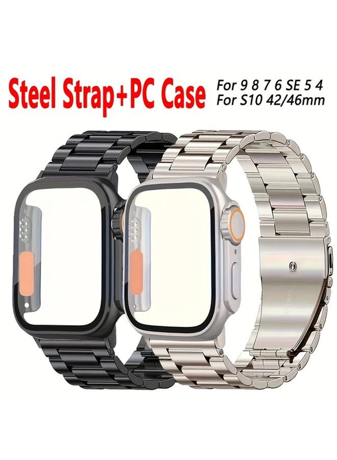 سوار من الفولاذ المقاوم للصدأ الأسود مع علبة من البولي كربونات لساعة آي واتش السلسلة 10 و9 و8 و7 و6 وSE و5 و4 مقاس 45 ملم - Image 2