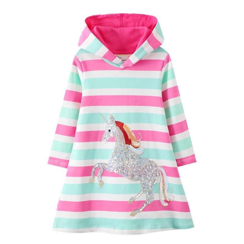 2024 Girls Hooded Sweatshirt Dress Long Sleeve Princess 7106