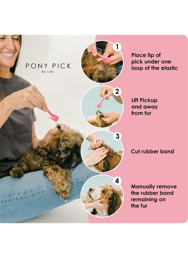 The Pony Pick - ﻿The PET Pick by Pony Pick - Pet Hair Elastic Rubber Band Cutter - 3 Pack or Pet Pony Picks & 50 Clear Elastics - Pet Grooming Tool - Easily Remove Dog Bows - Dog and Pet Hair Accessories - Image 1