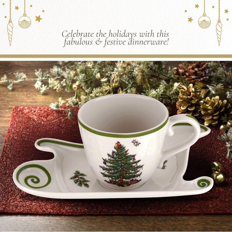 Spode Christmas Tree Large Coffee Mug with Saucer Jumbo Teacup 18oz Cup with Sleigh Shaped Plate Festive Serveware Holiday Gift - Image 5
