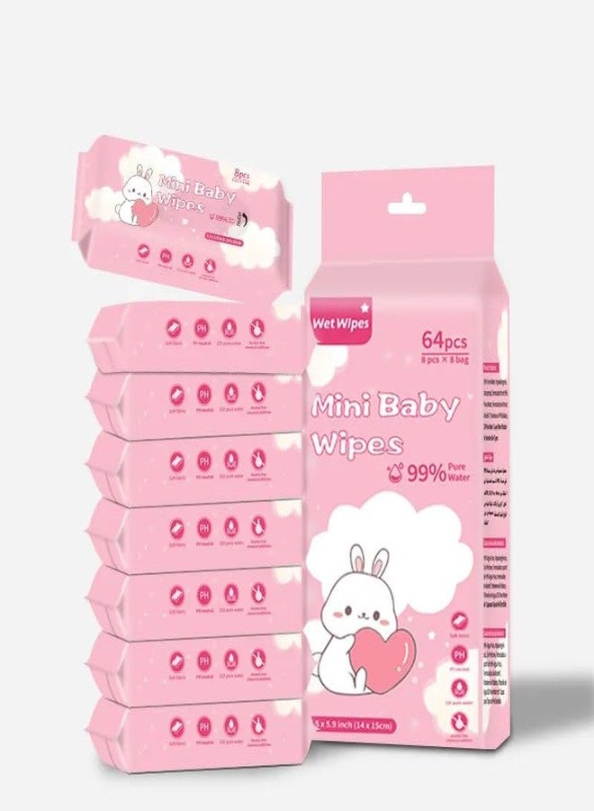 SEMNOX CREATION Mini Baby Wipes Disposable Portable Pocket Water Wipes Baby Skin Care Wet Tissue Travel Children Baby Hand & Face Baby Sanitizing Cleansing/Moisturising Wipes For FRESH.(64 PCS) - Image 1