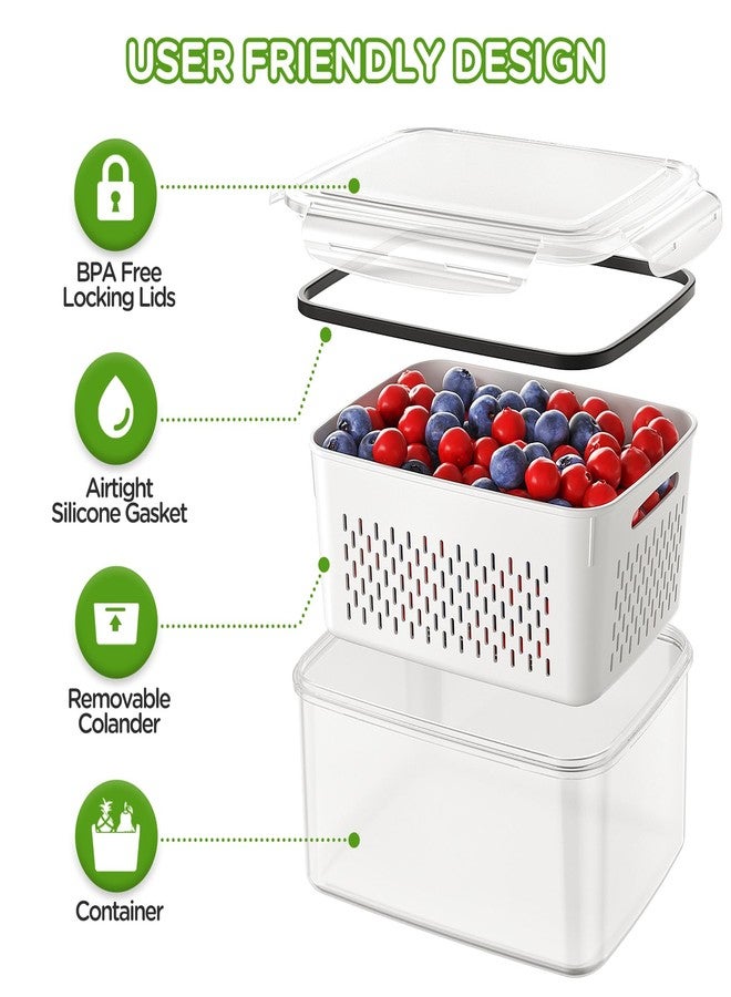 Winproper 4 PCS Fruit Storage Containers for Fridge, Produce Containers for Fridge with Removable Colander, All-In-One Fruit Washing Bowl with Strainer Microwave/Dishwasher Safe for Salad Berry Lettuce Keeper - Image 4