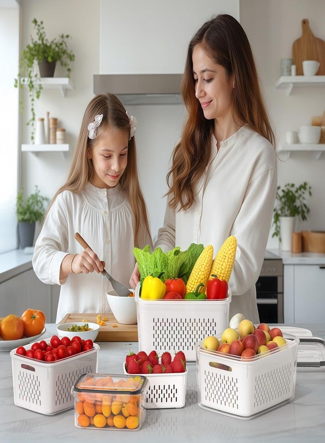 Winproper 4 PCS Fruit Storage Containers for Fridge, Produce Containers for Fridge with Removable Colander, All-In-One Fruit Washing Bowl with Strainer Microwave/Dishwasher Safe for Salad Berry Lettuce Keeper - Image 5