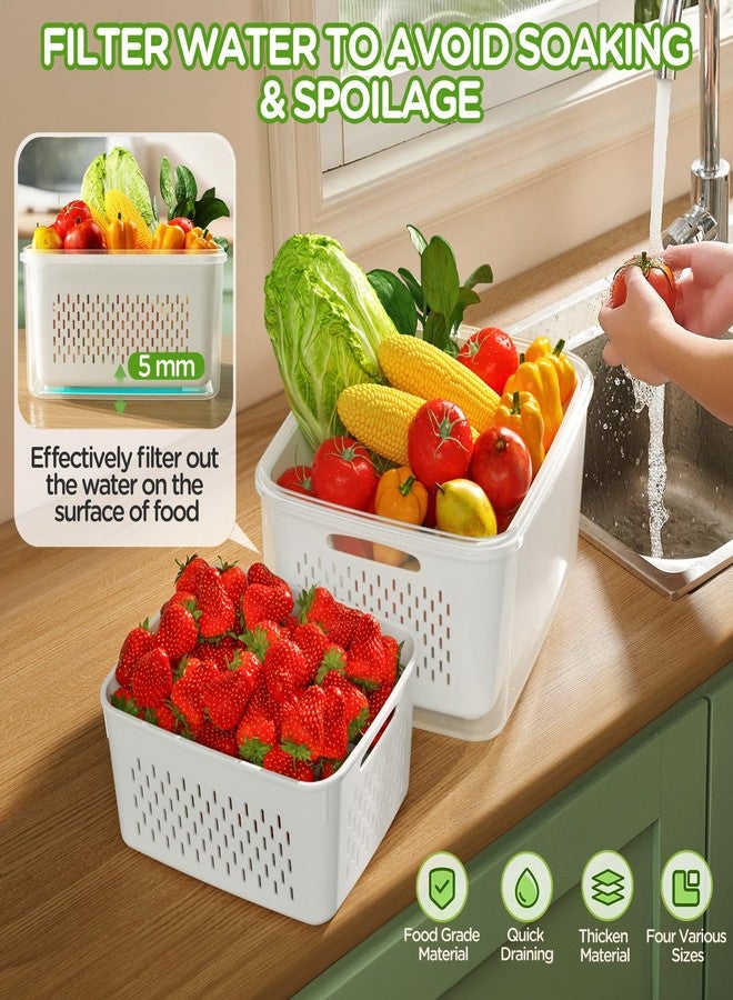 Winproper 4 PCS Fruit Storage Containers for Fridge, Produce Containers for Fridge with Removable Colander, All-In-One Fruit Washing Bowl with Strainer Microwave/Dishwasher Safe for Salad Berry Lettuce Keeper - Image 2