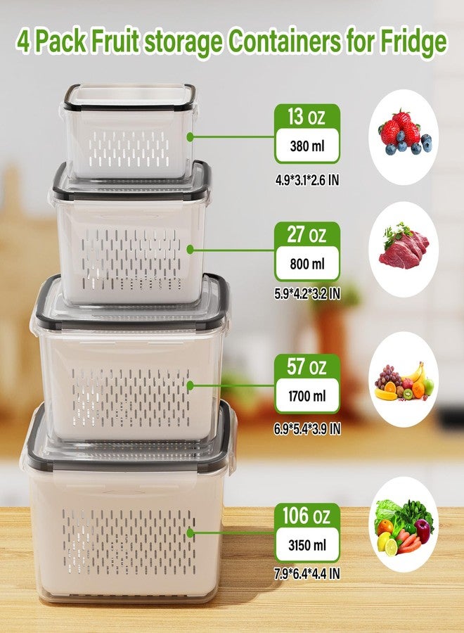 Winproper 4 PCS Fruit Storage Containers for Fridge, Produce Containers for Fridge with Removable Colander, All-In-One Fruit Washing Bowl with Strainer Microwave/Dishwasher Safe for Salad Berry Lettuce Keeper - Image 3