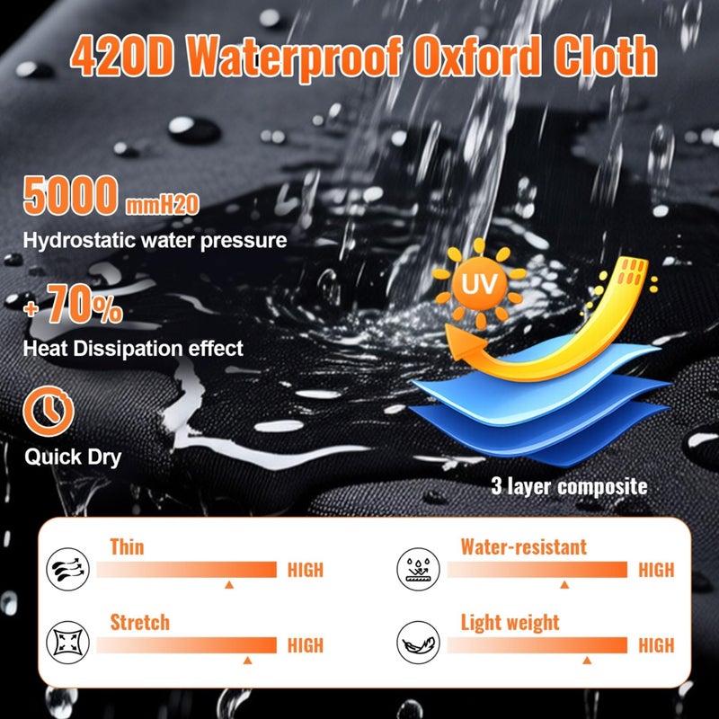 BENVOL 420D Heavy Duty Motorcycle Cover Waterproof Outdoor, 5000mm Rainproof Material Motorbike Cover with 2 Windproof Buckles, Lock Holes & Wide Reflective Strips, Anti-UV Sun Dust Protection - Image 4