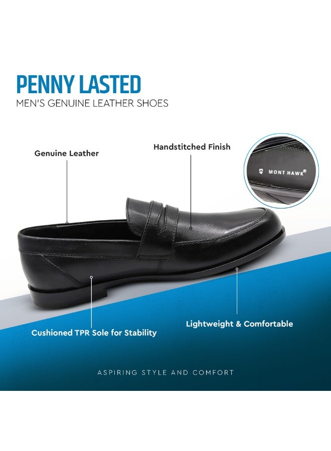 Mont Hawk Men’s Penny Loafer Genuine Leather Shoes || Premium Calf Leather Slip-On || Business Casual & Semi-Formal Dress Shoes || Soft Comfortable Fit || Anti-Slip Sole (Black) - Image 2