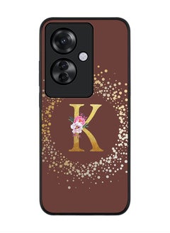 Stylizedd Rugged Black edge case for Oppo Reno11 F / Oppo F25 Pro 5G, Slim fit Soft Cover - Custom Monogram Initial Letter Floral Pattern Alphabet - K (Brown)  - Image 1
