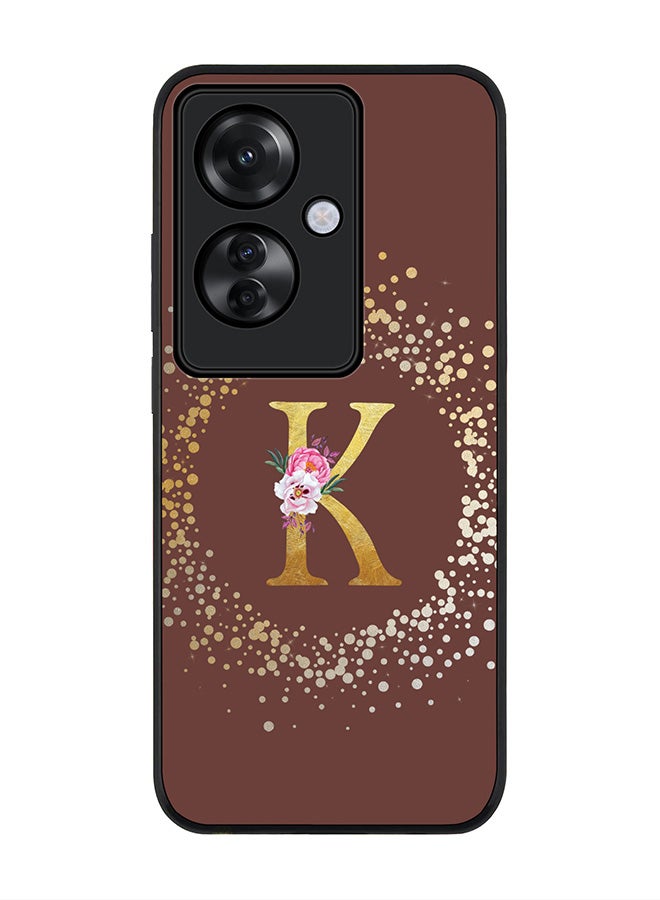 Stylizedd Rugged Black edge case for Oppo Reno11 F / Oppo F25 Pro 5G, Slim fit Soft Cover - Custom Monogram Initial Letter Floral Pattern Alphabet - K (Brown) - Image 1