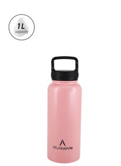 Atlasware Water Bottle With a Capacity of 1000 ML a Stainless Steel Water Bottle With a Wide Black Lid European Design That Keeps d for 45 Hours And Keeps Heat for 14 Hours Pink  - Image 2