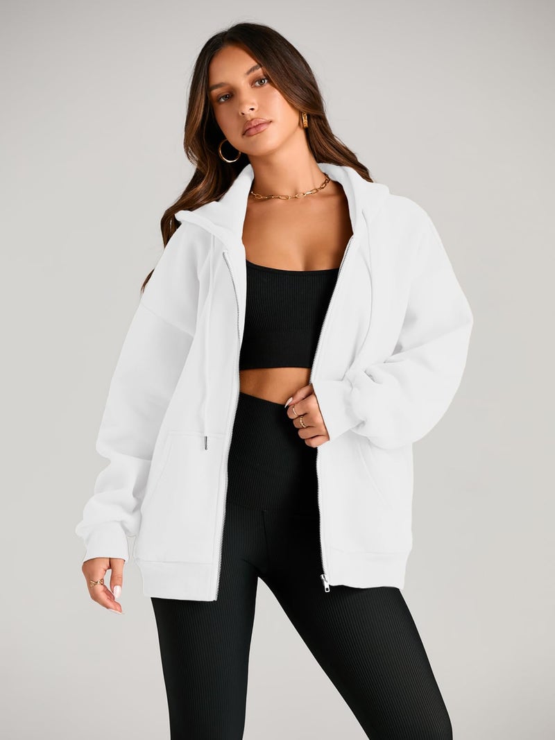 EFAN Women Zip Up Hoodies Oversized Sweatshirt Jacket 2026 Fall Fleece Cute Pullover Hooded Tops Teen Girls Casual Loose Fit Y2k Trendy Fashion Gym Clothes Outfits White L - Image 3