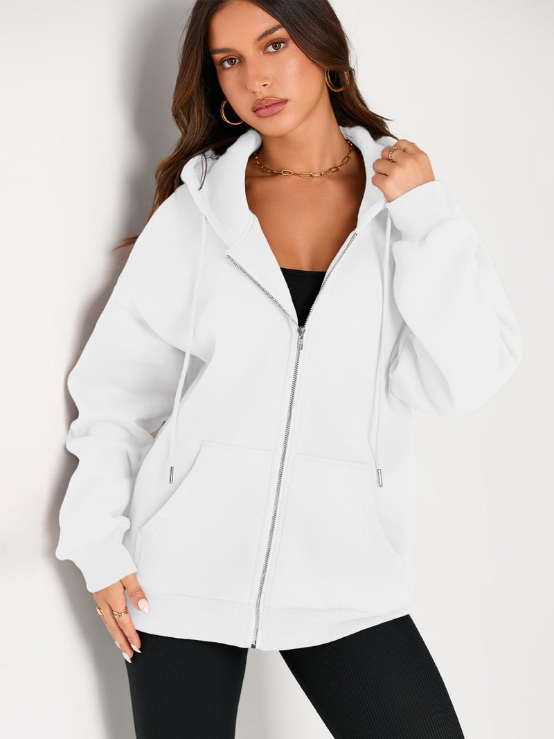 EFAN Women Zip Up Hoodies Oversized Sweatshirt Jacket 2026 Fall Fleece Cute Pullover Hooded Tops Teen Girls Casual Loose Fit Y2k Trendy Fashion Gym Clothes Outfits White L - Image 4