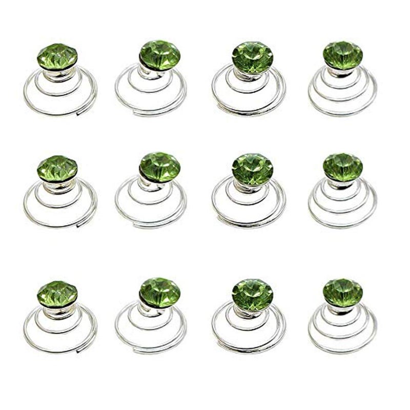 canjoyn 24 Pcs Bridal Gem Spin Hair Pins Swirl Hair Twists Coils Wedding Spiral Twist Hairpins Shiny Rhinestone Crystal Twisters Metal Spiral Updo Prom Green