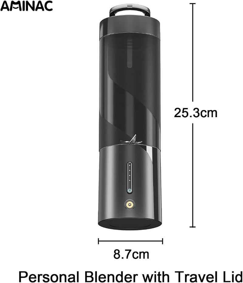 AMINAC Portable Blender, Cordless Blender for Shakes and Smoothies with 16 Oz Cup and Leakproof Lid, Durable Stainless Steel Blades for Powerful Blending Performance, Magnetic Rechargeable, Black - Image 2