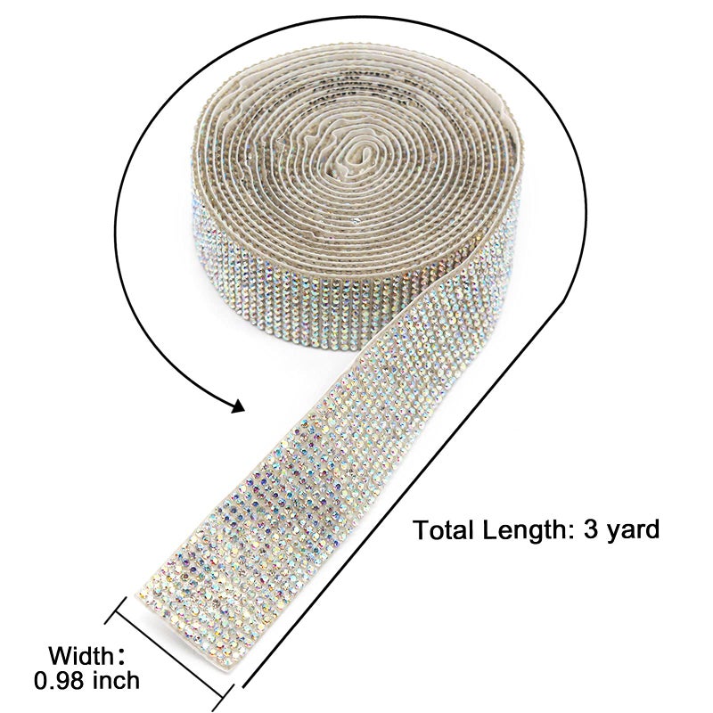 Benvo Self-Adhesive Crystal Rhinestone Sparkling Diamond Ribbon DIY Decoration Sticker with 2mm Rhinestone for Car Phone Art Projects Cakes Birthday DIY Craft Decorations(12 Row 3 Yard - Image 2