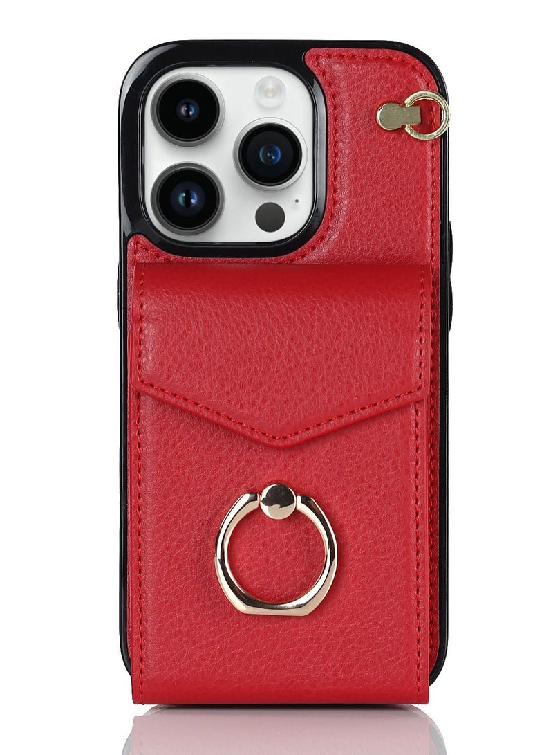 Suteni Back Cover Leather Ring Buckle Card Slots Phone Case for iPhone  - Image 1