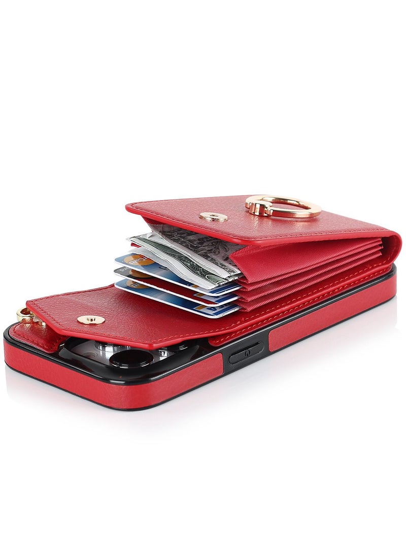 Suteni Back Cover Leather Ring Buckle Card Slots Phone Case for iPhone  - Image 3