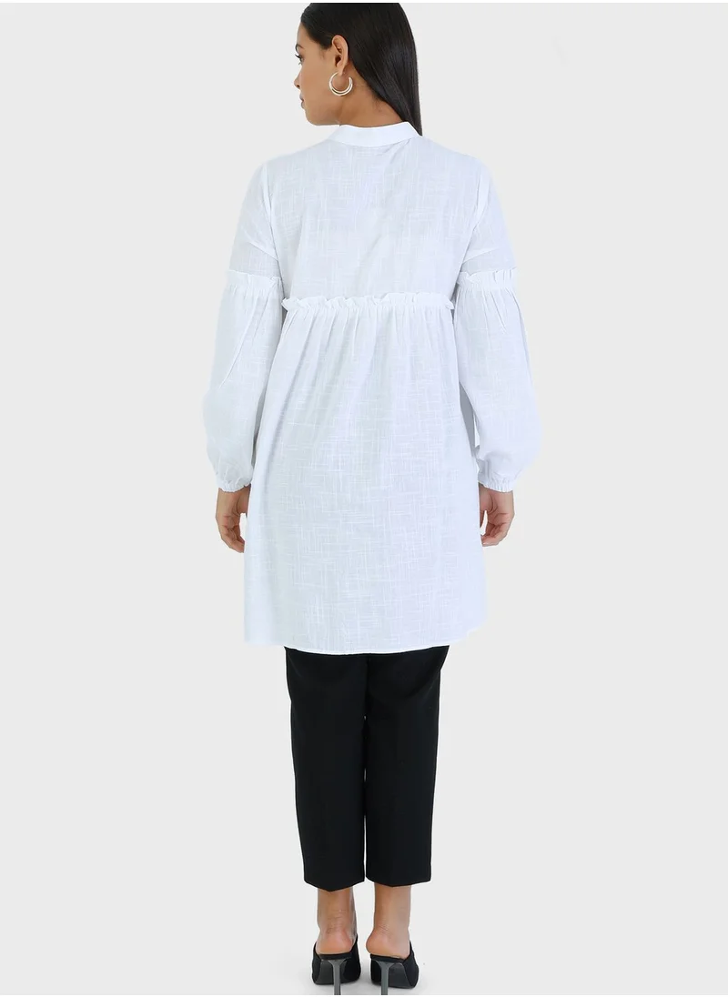 Por La Cara By Modanisa Balloon Sleeve Ruffle Detail Tunic
