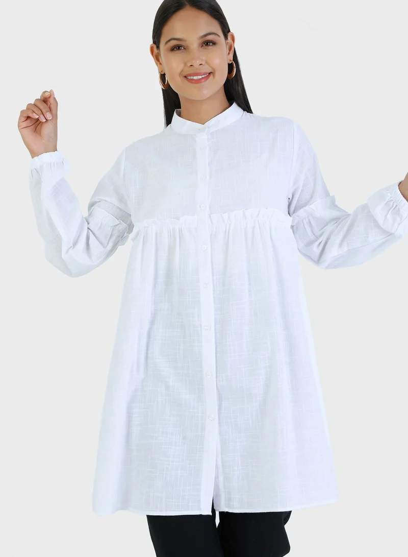 Por La Cara By Modanisa Balloon Sleeve Ruffle Detail Tunic