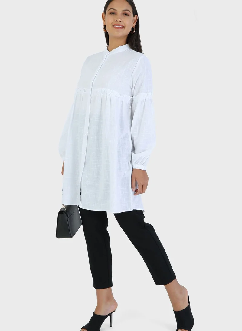 Por La Cara By Modanisa Balloon Sleeve Ruffle Detail Tunic