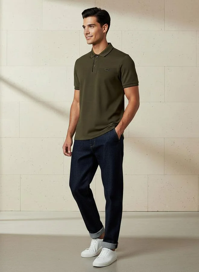 ايكونيك Iconic Men Short Sleeve Badge Accent Polo T-shirt