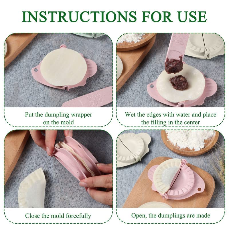 Potchen 5 Pieces Bun Maker Dumpling Maker Steam Filled Plastic Mold and Filling Spoon Cooking Tool Set for Adults Press Steamed Stuffed Mould Make Delicious Bun and Dumplings(Green, Pink) - Image 4