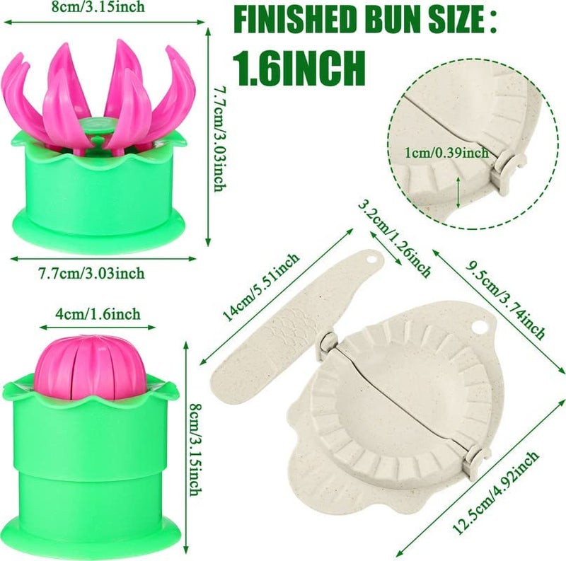 Potchen 5 Pieces Bun Maker Dumpling Maker Steam Filled Plastic Mold and Filling Spoon Cooking Tool Set for Adults Press Steamed Stuffed Mould Make Delicious Bun and Dumplings(Green, Pink) - Image 2