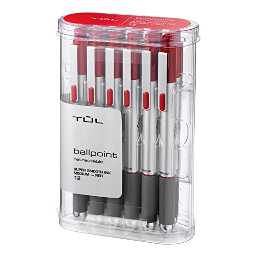 TUL BP3 Ballpoint, Retractable, Medium Point, 1.0 mm, Silver Barrel, Red Ink, Pack Of 12 - Image 2