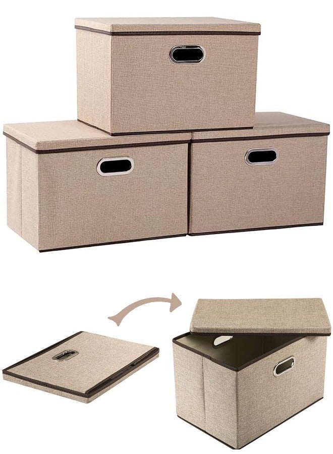 Clothes Organizer Drawer with Cover Foldable Fabric Storage Boxes Cloth Storage Organizer Drawer Storage Cubes Wardrobe Clothes Organizer Toys Storage Bin for Underwear Socks (Khaki-3Pcs) - Image 1