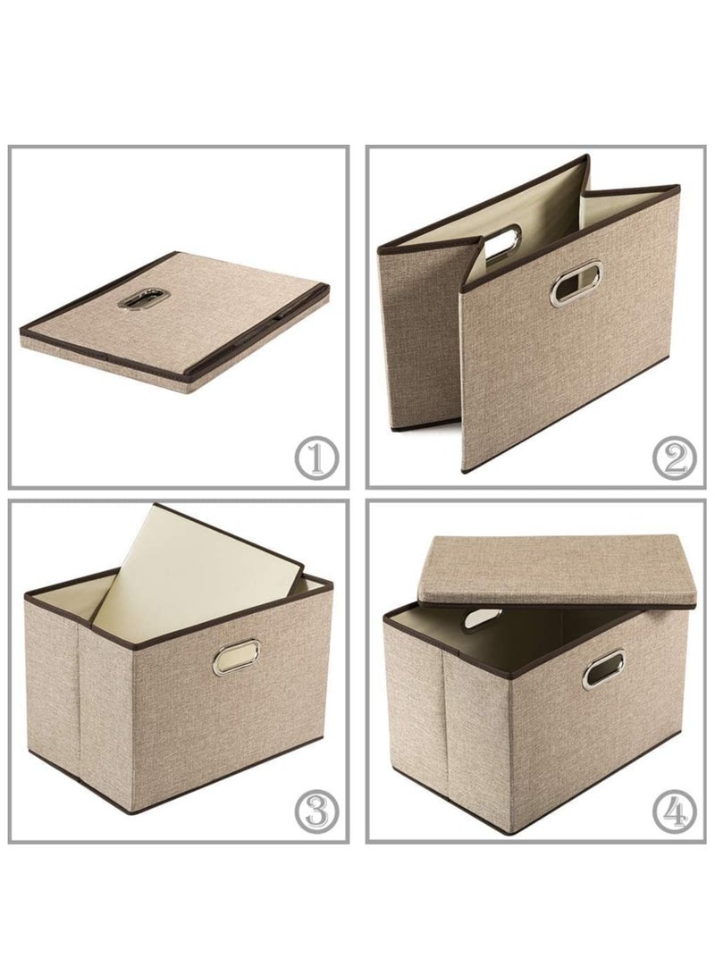 Clothes Organizer Drawer with Cover Foldable Fabric Storage Boxes Cloth Storage Organizer Drawer Storage Cubes Wardrobe Clothes Organizer Toys Storage Bin for Underwear Socks (Khaki-3Pcs) - Image 4